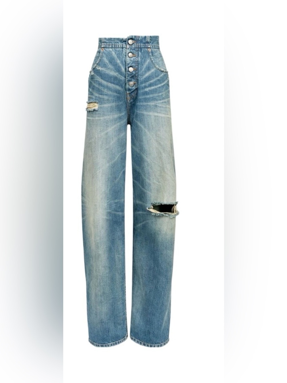 MM6 Maison Martin Margiela Light Blue High-Rise Wide-Leg Distressed Jeans